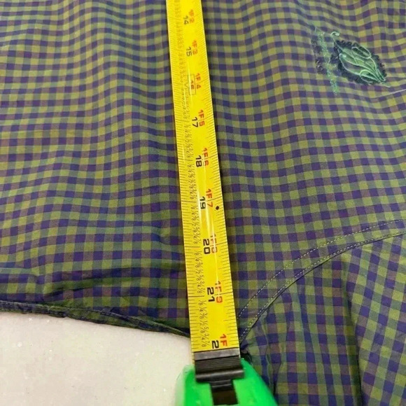 Artisti Industrie Italy Checkered Long Sleeve Button Up Green & Navy Cotton Sz L - Picture 9 of 11
